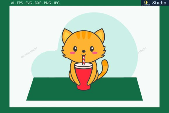Cat Drinking Soda on the Mat SVG Animals