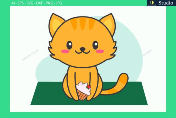 Cat Eating Cake on the Mat Svg