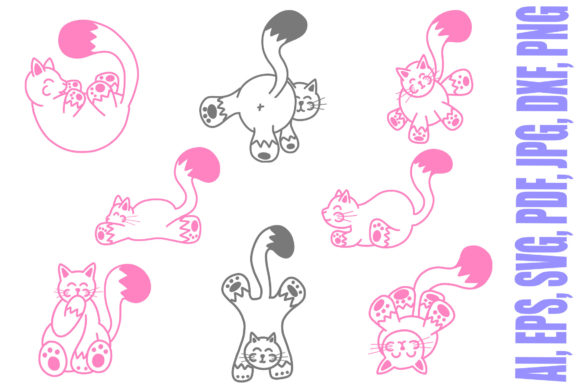 Cute Pink and Grey Kitten Cat Cartoons