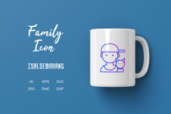 Family Icon Boy Cat Pet Line Gradient