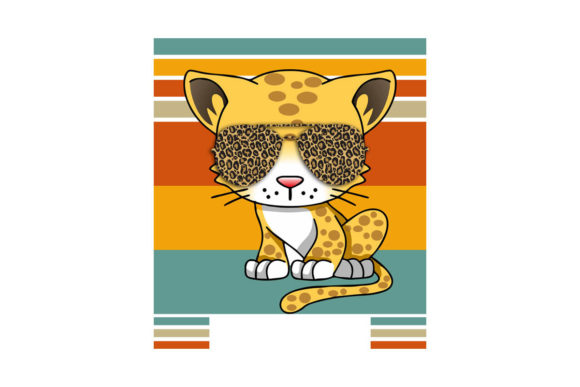Leopard Cat in Sunglasses Retro Sunset