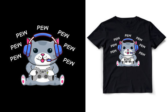 Pew Pew Pew Funny Cat T-Shirt Design