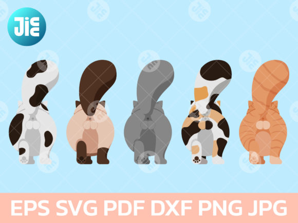 Set of Variety Cute Cat Butt Cartoon