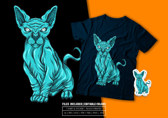 T-shirt Design - Blue Sphynx Cat